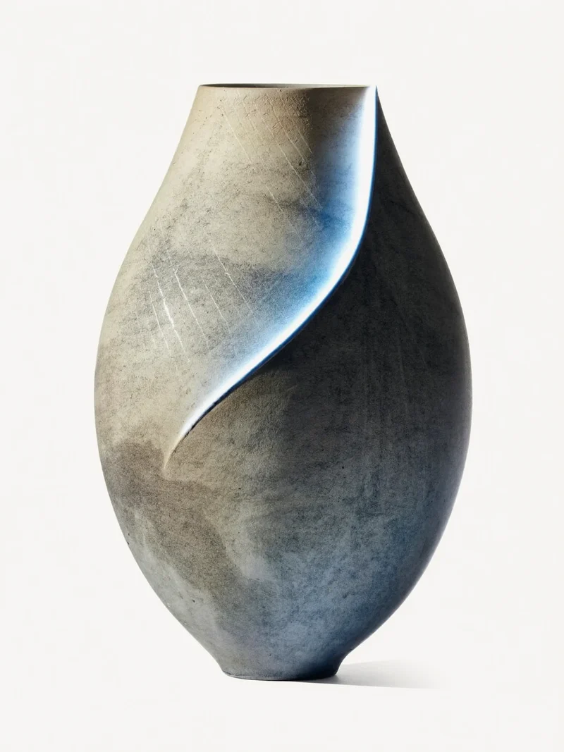 Konzeptstudie: asymmetrische Keramikvase, KI-generierte Illustration